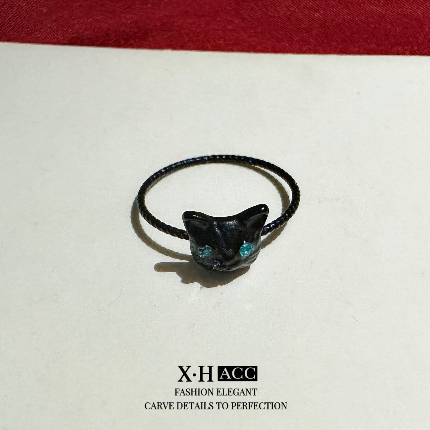 Creative Cartoon Black Kitten Ring And Earrings