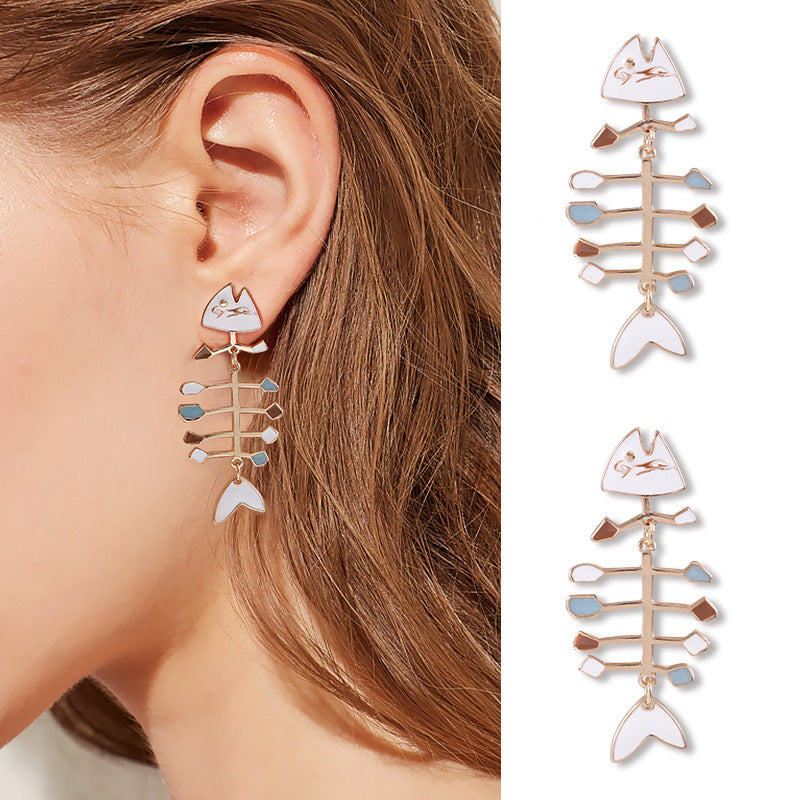 Fish Bone Earring Alloy Oil Dripping Personality