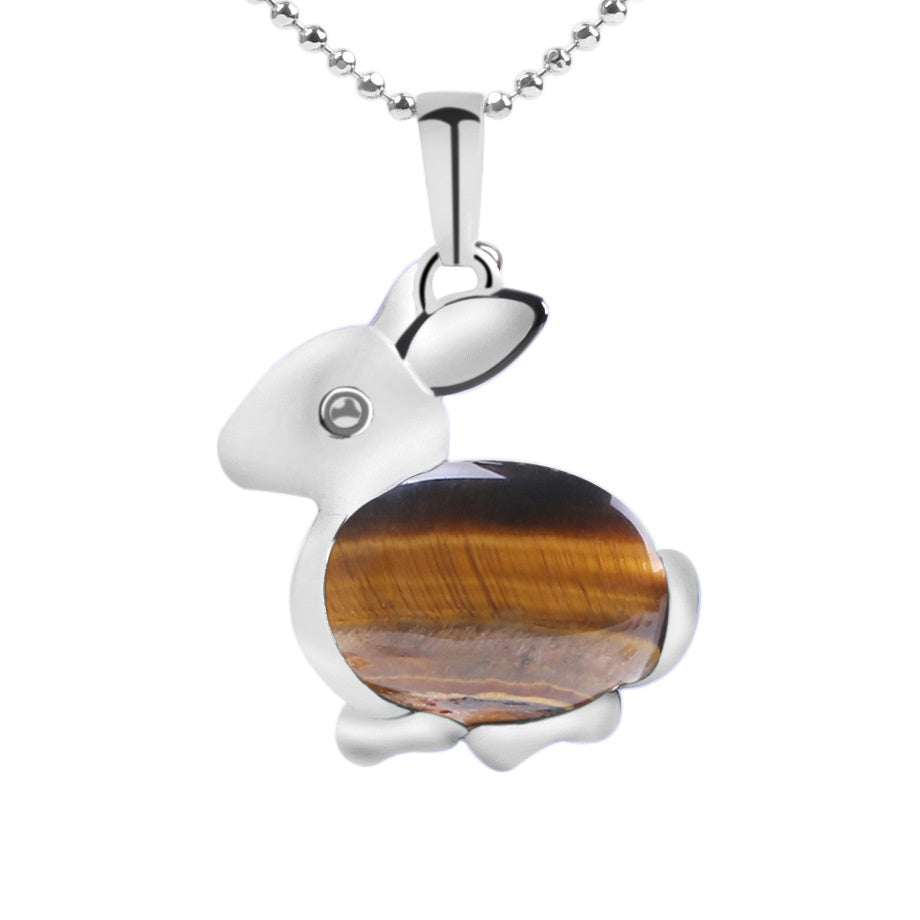 Crystal Jewelry Rabbit Natural Stone Pendant Necklace