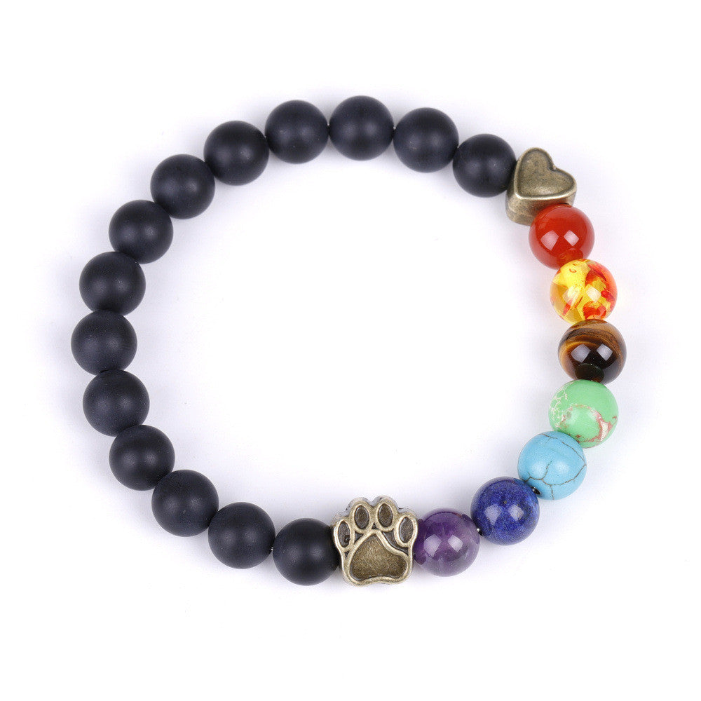 Bronze Love Heart Shaped Dog Claw Bracelet Volcanic Stone Colorful Jewelry