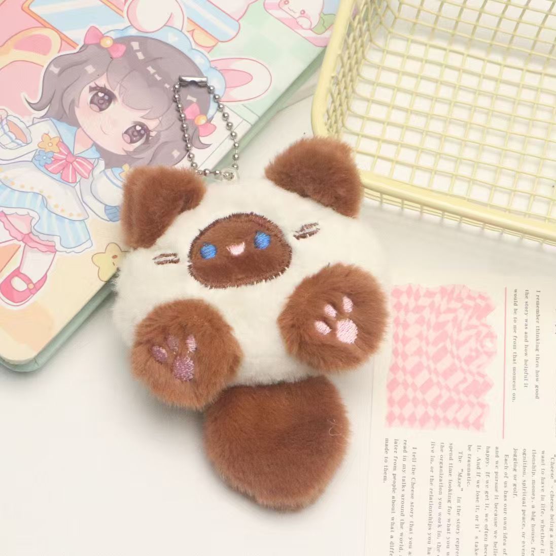 Cartoon Plush Cute Long Tail Cat Doll Pendant Decorative Keychain