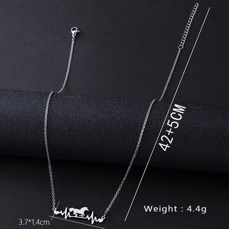 Running Horse Heartbeat ECG Necklace Women's Stainless Steel