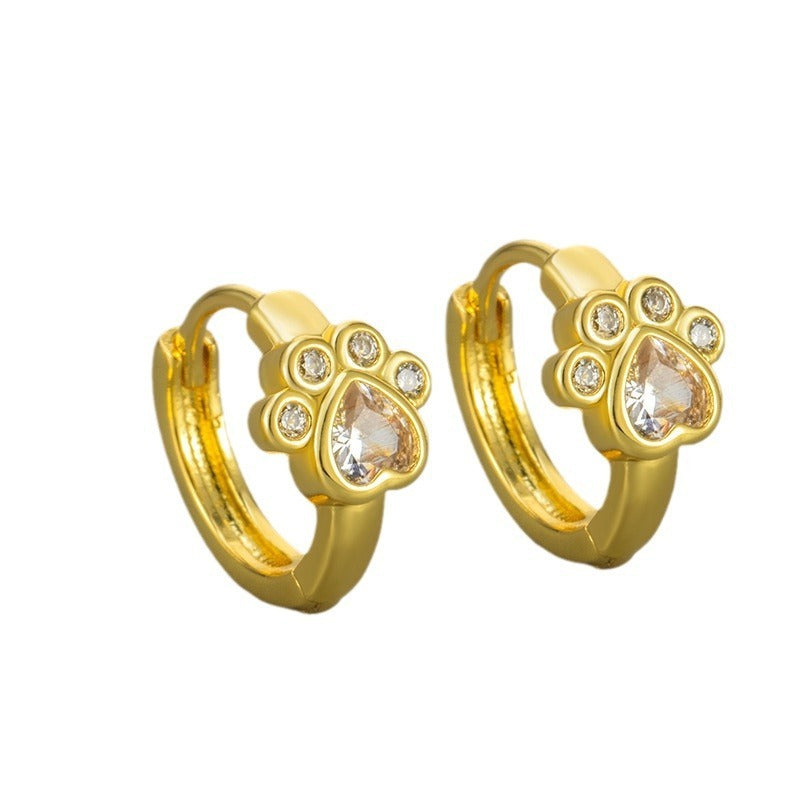 Adorable Pet Animal Cat's Paw Footprints Zircon Ear Studs