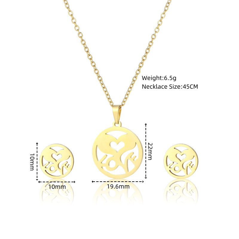 European And American New Dragonfly Pendant Stainless Steel Necklace And Earring Suit