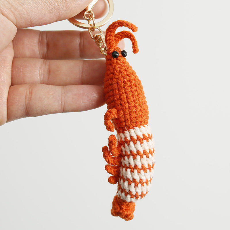 Fashion New Wool Crocheted Prawn Keychain