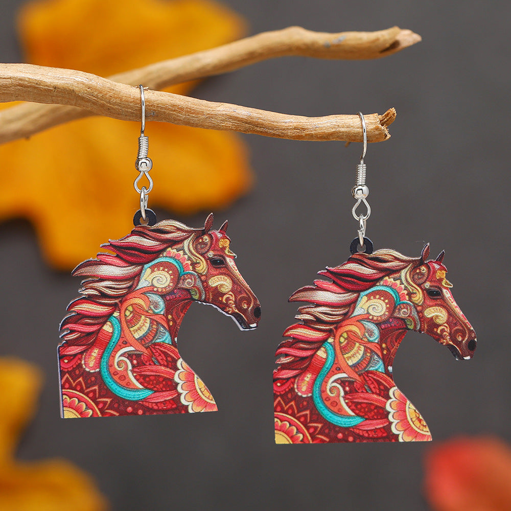 Colorful Fox Cat Horse Parrot Bird Acrylic Earrings For Carnival