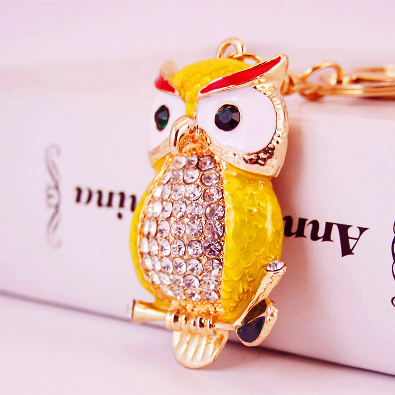 Creative Cartoon Diamond Inlaid Owl Car Keychain Pendant