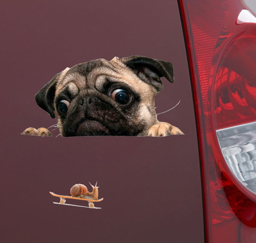 3D pug looking snail car window car sticker