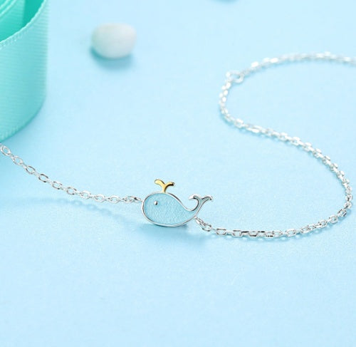 Cute Epoxy Blue Water Spray Small Whale Silver Bracelet Accessories Creative Gift Student Female