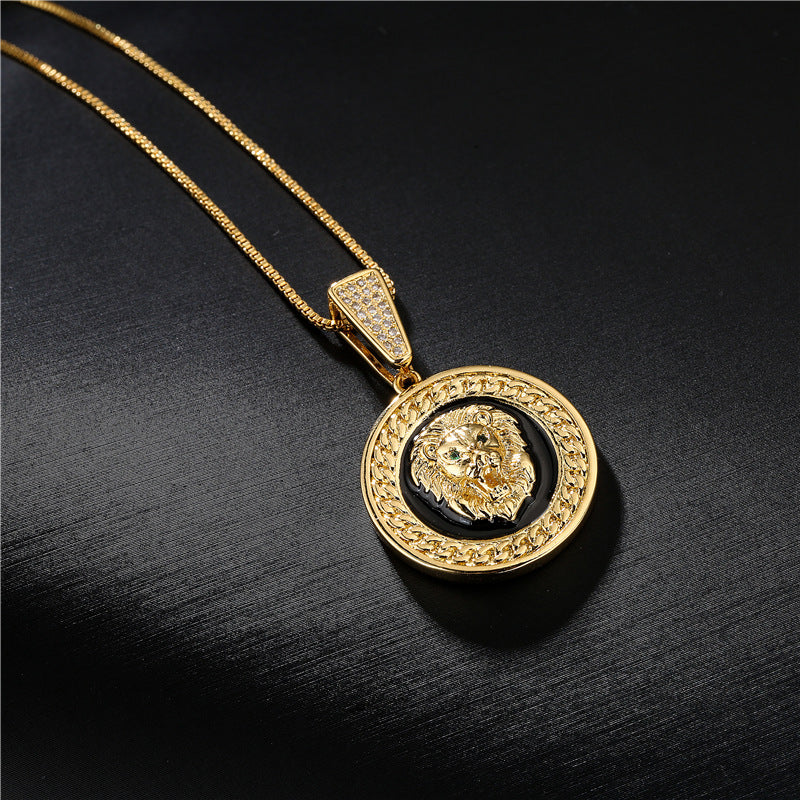 Drip Oil Lion Head Pendant Necklace Hip Hop Jewelry