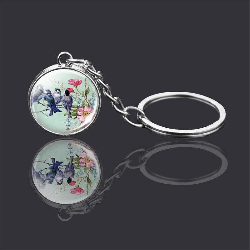 Animal Double Sided Glass Ball Keychain Ornament