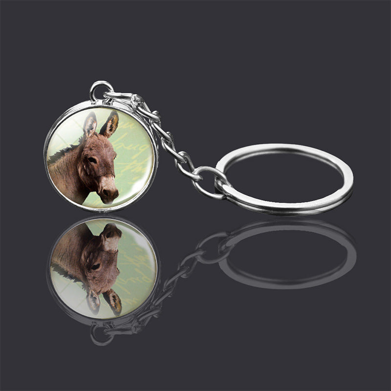 Animal Double Sided Glass Ball Keychain Ornament
