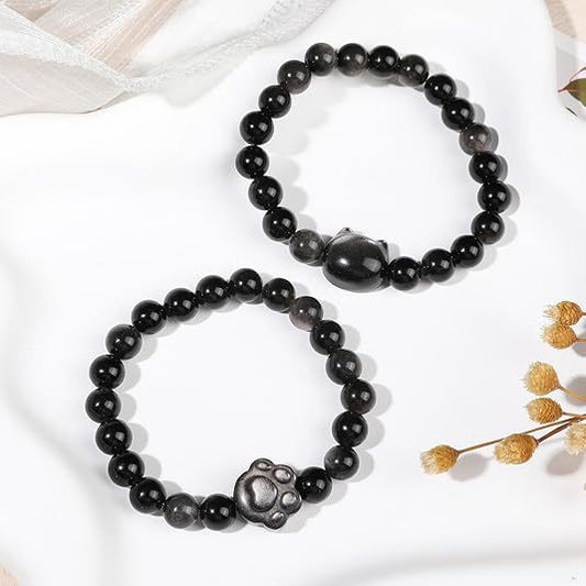 Cat Pendant Silver Stone Tigereye Amethyst Bracelet