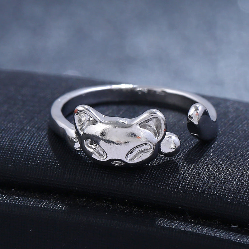 Retro Cute Cat Ring Japanese And Korean Fashion Creative Animal Little Finger Ring Adjustable Opening