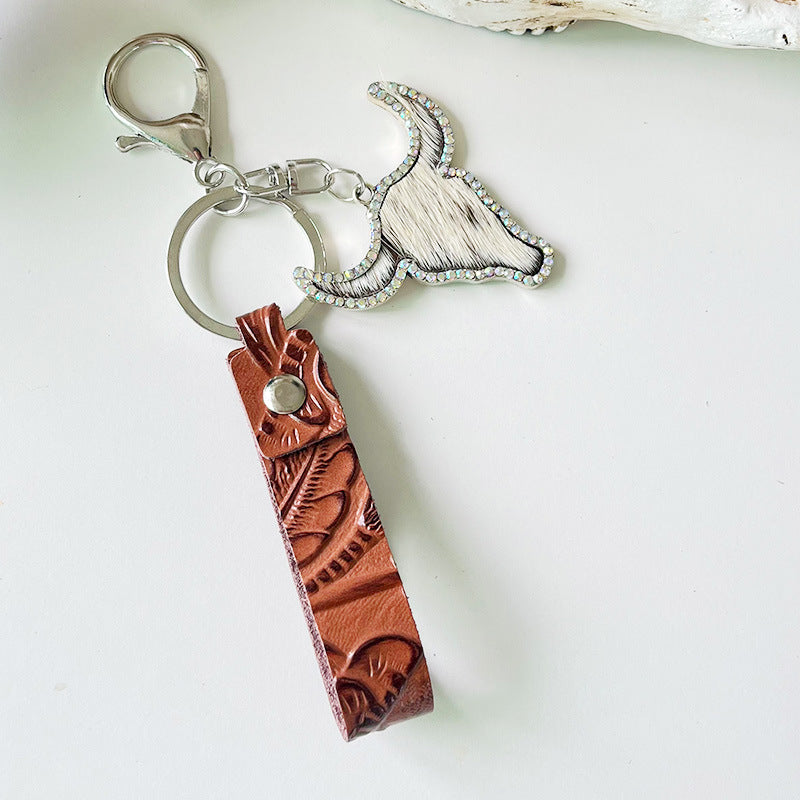 Fashion Red Brown Leather Keychain