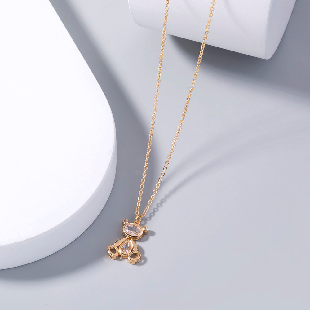 European and American cross-border cute robot bear zircon pendant necklace shining zircon teddy accessories female jewelry