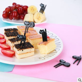 6pcs Black Cat Fruit Fork