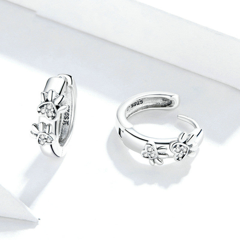 Original Cute Paw Print 925 Sterling Silver Earrings