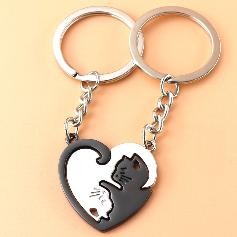 Cat Lovers Heart Keychain Pendant