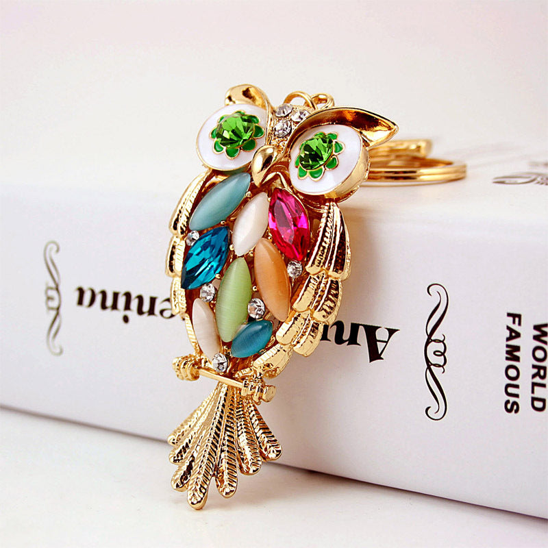 Creative Cartoon Diamond Inlaid Owl Car Keychain Pendant