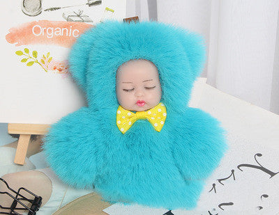 Rex Rabbit Fur Plush Sleep Doll Keychain