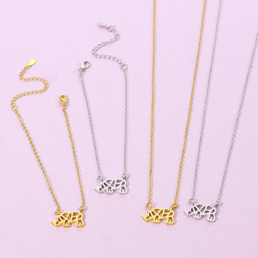 Animal Necklace Rhino Pendant Personality Wild Necklace