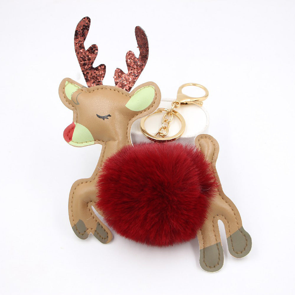 Christmas Deer Pompons Bag Accessories Keychain Pendant