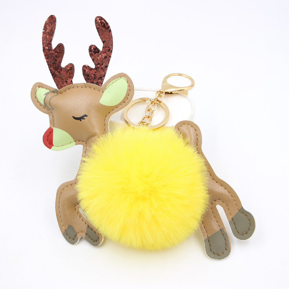 Christmas Deer Pompons Bag Accessories Keychain Pendant