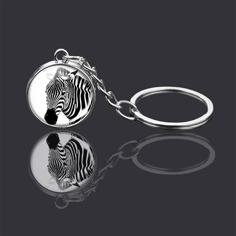 Animal Double Sided Glass Ball Keychain Ornament