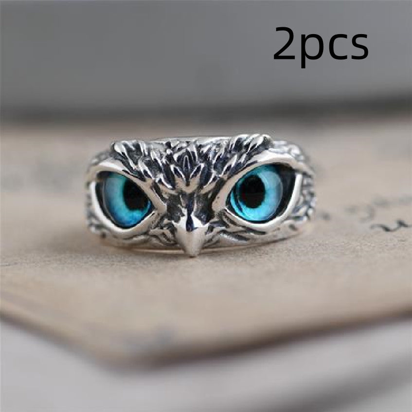 Fashion Vintage Demon Eye Owl Ring For Women  Retro Animal Ring Silver Color Jewelry
