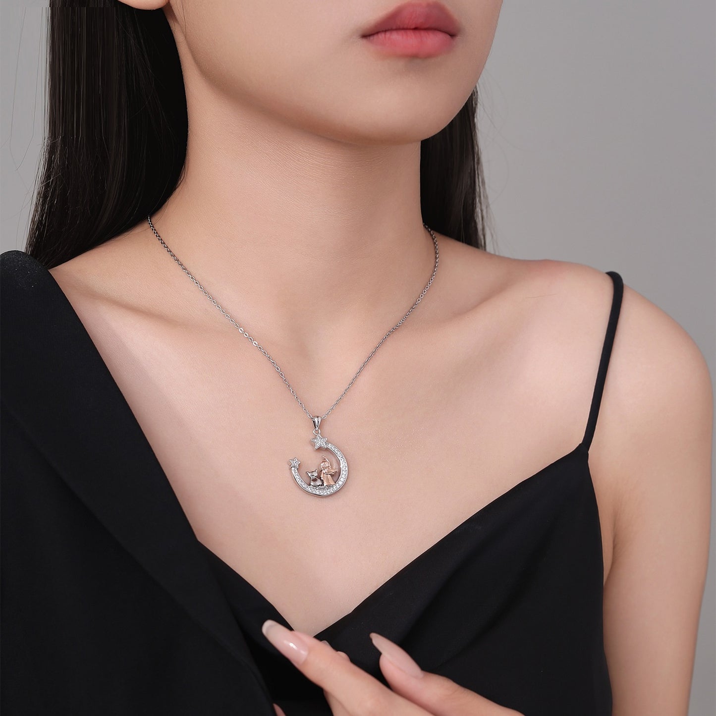 Necklace Female Moon Girl And Cat Jewelry
