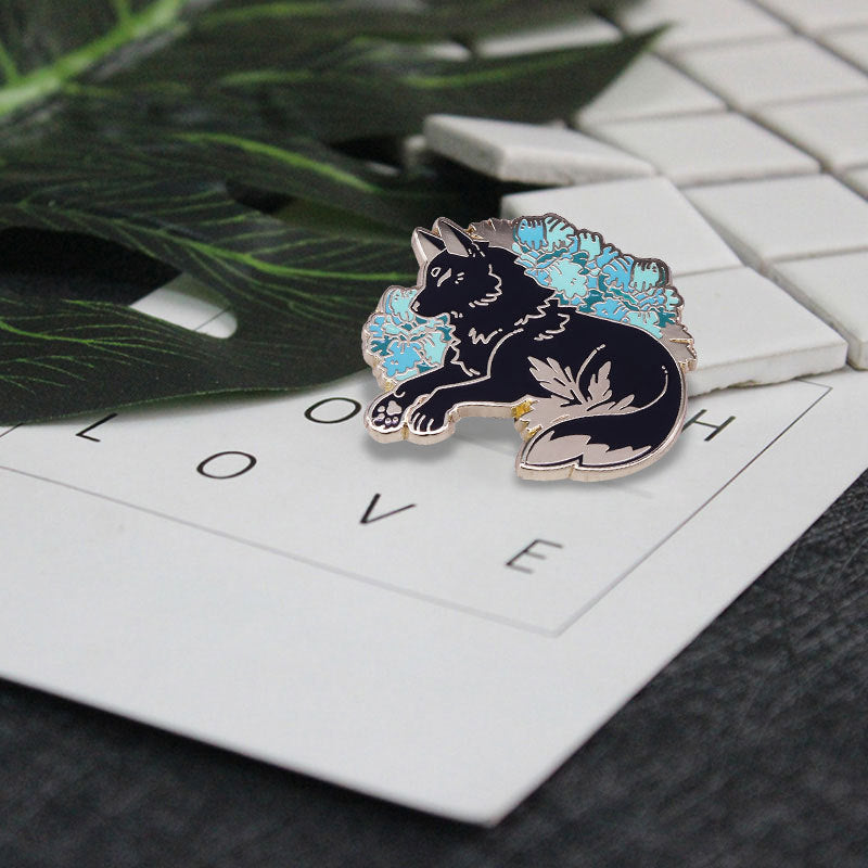 Sacred Animal Fox Fairy Black Brooch