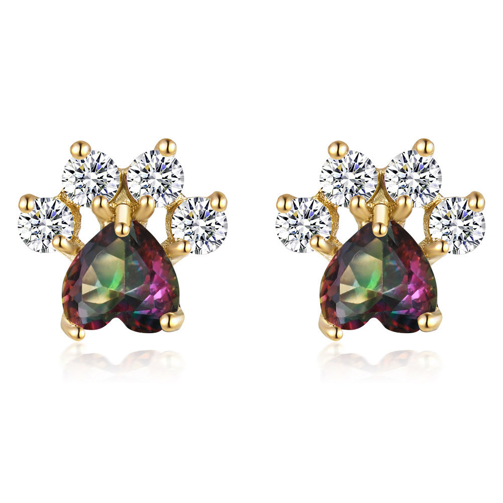 Fashion Cat Footprints  Crystal Earrings For Women