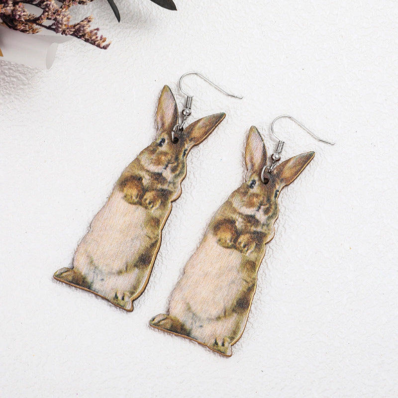 Retro Creative Animal Western Style Wooden Earrings