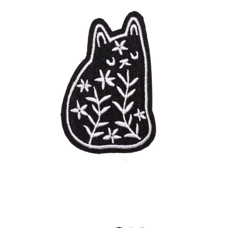 Cartoon Black Cat Pattern Cloth Sticker Embroidery Adhesive Patch
