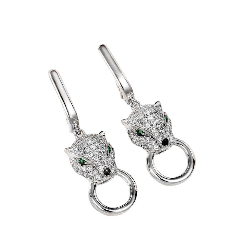 Temperament Wild Leopard Head Copper Earring Female