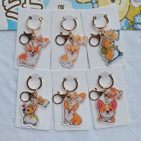 Cute Cartoon Puppy Pet Shiba Inu M Acrylic Transparent Double-sided Keychain