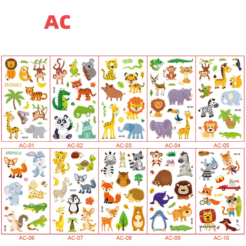 Children's Cartoon Animal Tattoo Sticker Waterproof Cute Face Pasters Temporary Stickers