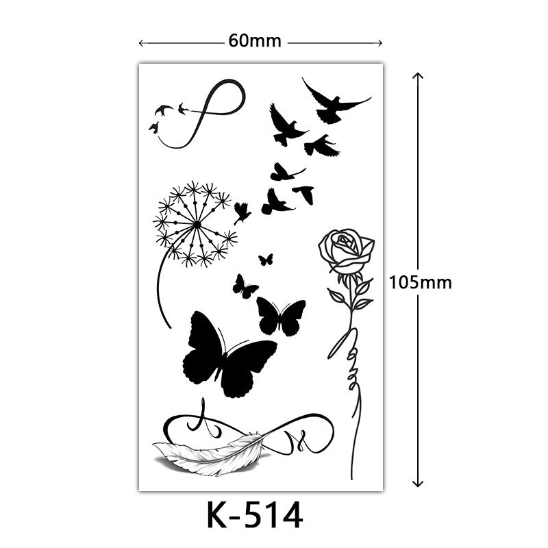English Letter Flower Butterfly Sketch Line Waterproof Tattoo Sticker