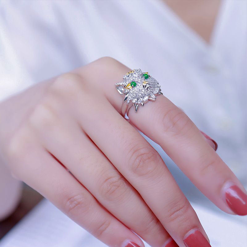 Natural Emerald Animal Owl Ring