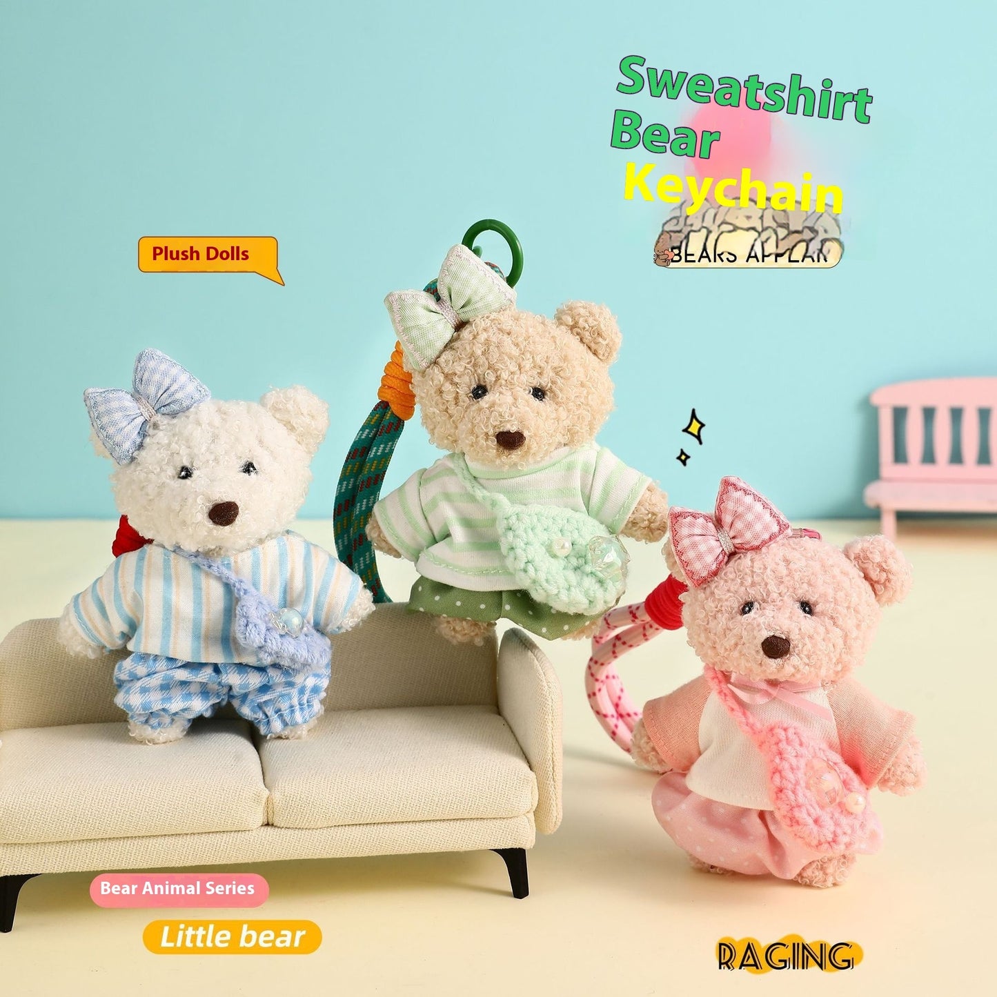 Original Fleece Sweatshirt Bear Doll Car Keychain Pendant