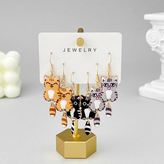 Dripping Oil Alloy Lifelike Printing Cat Diy Earrings Ornament Accessories