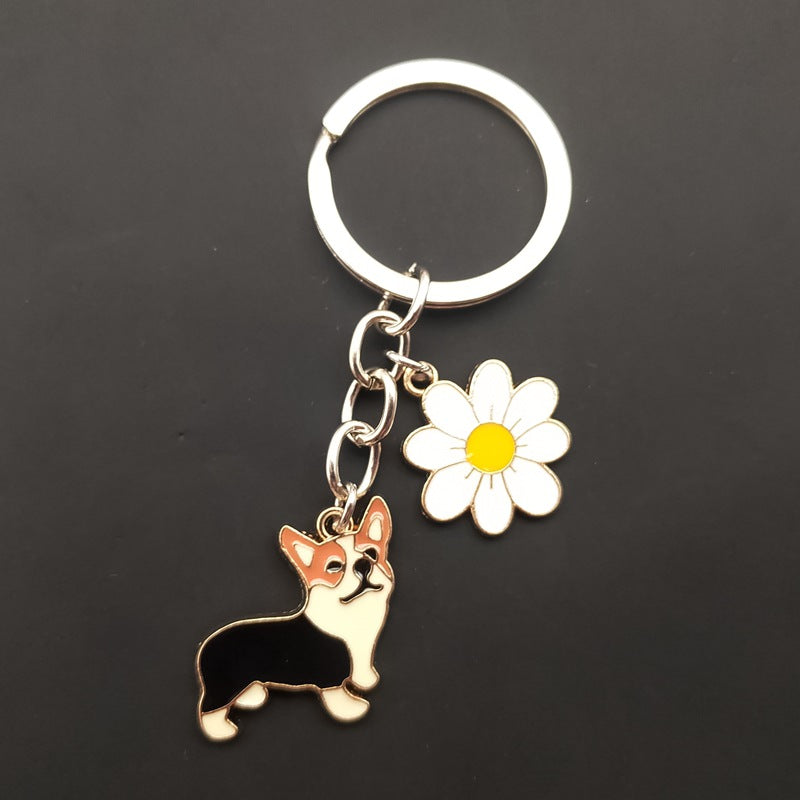 Cute Flowers Corgi Pet Animal Dog Lover Key Chain