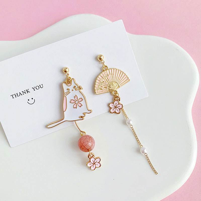 Asymmetrical Stud Earrings Flower Tassel Earring Ear Clip