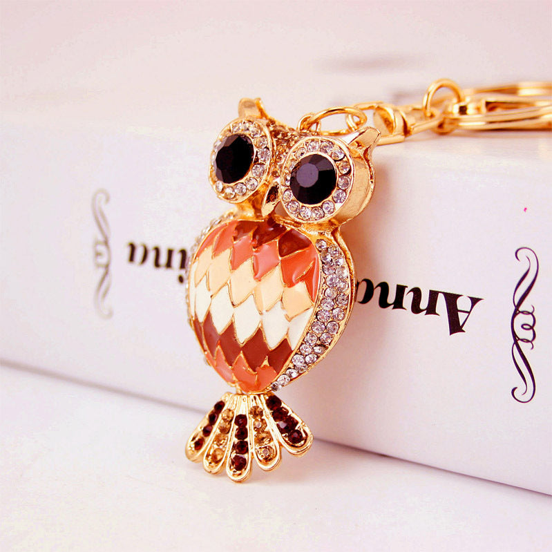 Creative Cartoon Diamond Inlaid Owl Car Keychain Pendant