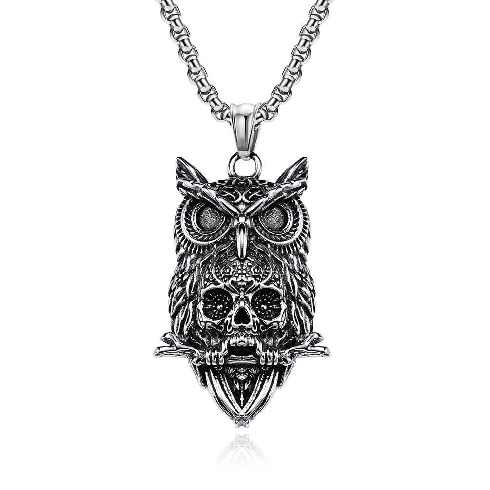 Jewelry Titanium Steel Owl Skull Necklace