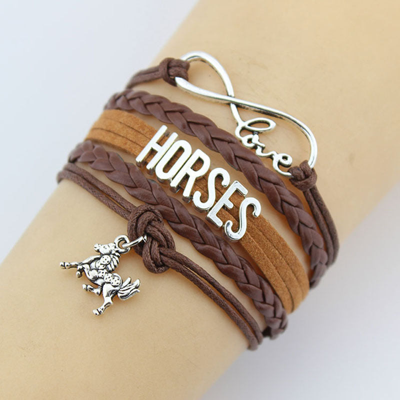 Hand-woven HORSES horse charm braided bracelet