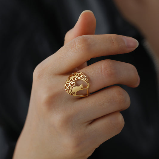 Cute Kitten Star Ring Women's Fashion Animal Stainless Steel Jewelry Knot Ring