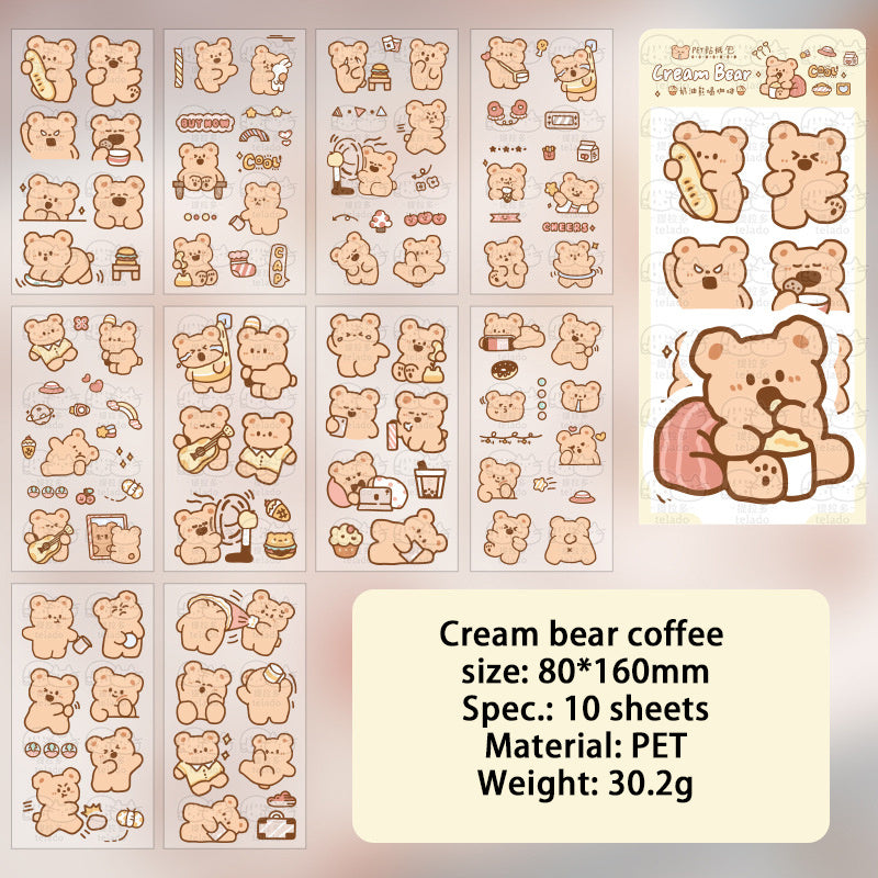Cute Cream Bear Rabbit Waterproof PET Creative Sticker Package