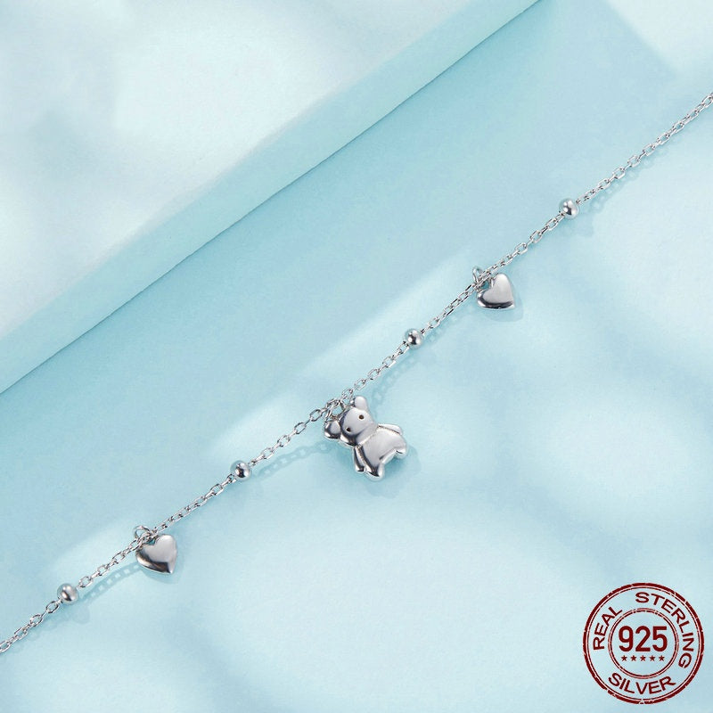 Simple S925 Loving Heart In Sterling Silver Bear Bracelet
